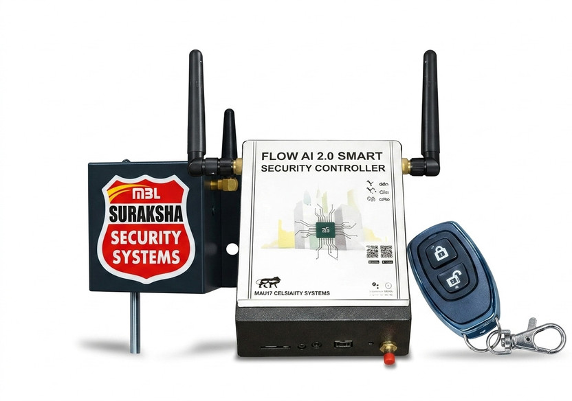 Suraksha Security Systems FLOW AI 2.0 Smart Security Alarm System with Shutter Attachment Wireless Sensor Security System