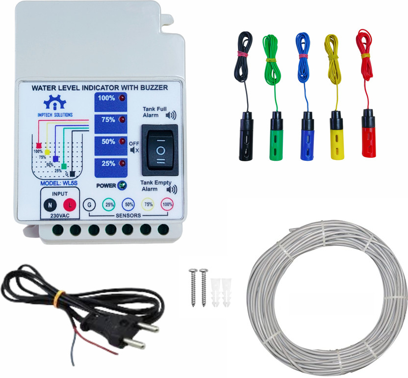 IMPTECH IMPTECH SOLUTIONS Water Level Indicator,Tank Full & Empty Alarm,5 Sensors,20Mtr Wire Accessories Wired Sensor Security System - Flipkart Deal