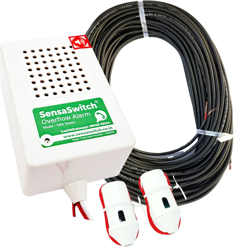 SensaSwitch Water Tank Overflow Beep Alarm Bell Model-OBS, Water Sensor & 90 Feet Wire Roll Wired Sensor Security System