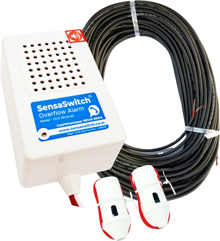 SensaSwitch Water Tank Overflow Alarm Bell Model-OCA (Musical), Water Sensor & 90 Feet Wire Wired Sensor Security System