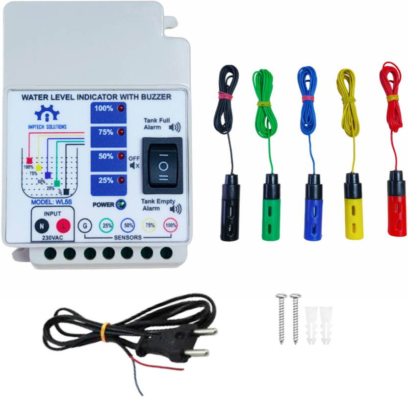 IMPTECH SOLUTIONS Tank Water Level Indicator with Alarm on Tank Full and Tank Empty with 5 Sensors Wired Sensor Security System