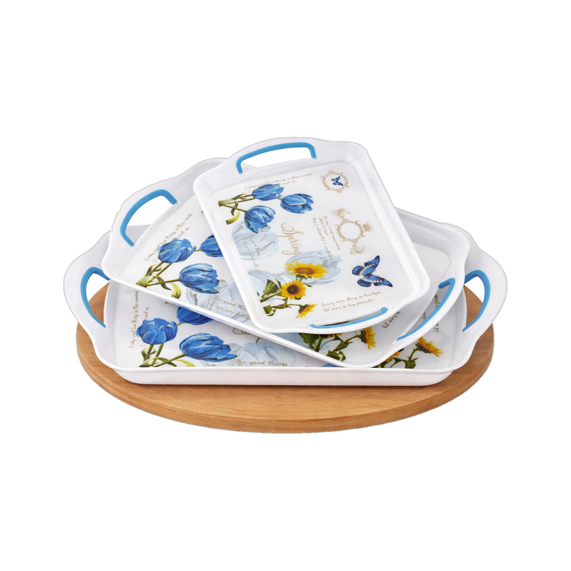 Flipkart SmartBuy Plastic Printed Rectangular Serving Tray with Handle for Serving Tea & etc. Tray Serving Set(Pack of 3)