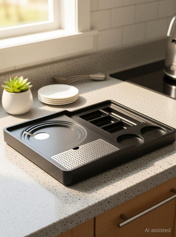 Hospitality Electric Kettle Tray with SS Grid Made of ABS Plastic Square, Black Tray Serving Set(Pack of 1)