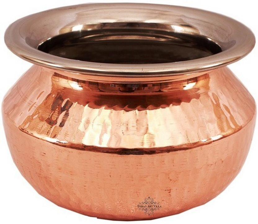 IndianArtVilla Steel Copper Punjabi Serving Handi High Quality For Use Restaurant Ware Hotel Ware Home Bowl Tray Serving Set(Pack of 1)