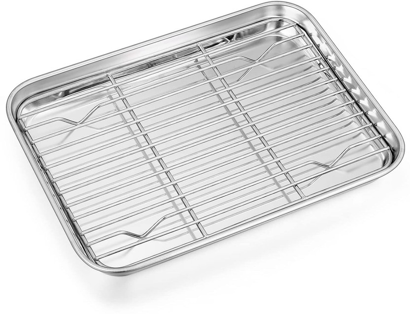 Yopple Stainless Steel Baking Sheet and Cooling Rack Set – Cooking Tray Medium Tray Serving Set(Pack of 1)