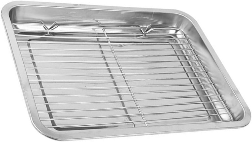HEVASNEK Silver Stainless Steel Baking Tray Cooling Rack Set Heavy Duty Cookie Sheet Pan Tray(Microwave Safe)