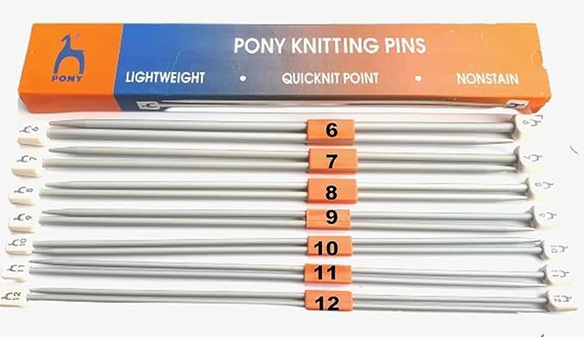 JEFFY Knitting Pins Set, Lightweight Aluminium, 25cm Long, Sizes 6-12, Quicknit Point Sewing Kit