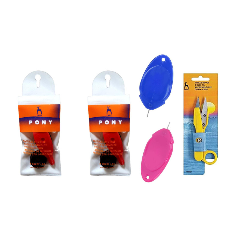 Artonezt Pony Tatting Shuttle with Bobbin (Set of 2) + Needle Threaders for Sewing (Set of 2) + Sewing Thread Scissors Trimmer for Sewing Activities Art & Craft Sewing Nipper (1pc) Sewing Kit
