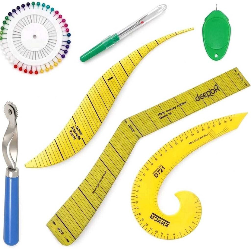 RAZIYUM 7 Pcs Tailoring Tools Kit with French Curve Rulers Sewing Kit