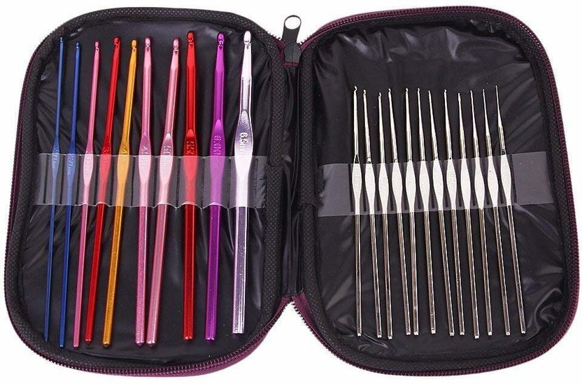 Gemsy Crochet Hook Set| Hard-Anodized Aluminium Handle Hook for Embroidery Pack of 22 Sewing Kit