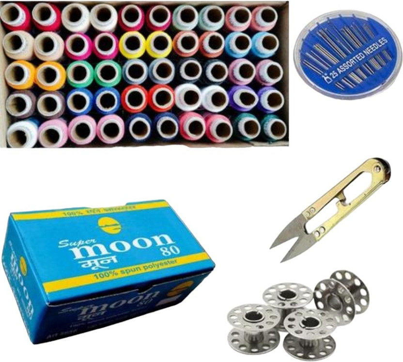 HouseOfCommon Sewing kit Thread box(50Pcs), Needle box(25Pcs), Thread Cutter(1), Bobbins(5) Sewing Kit