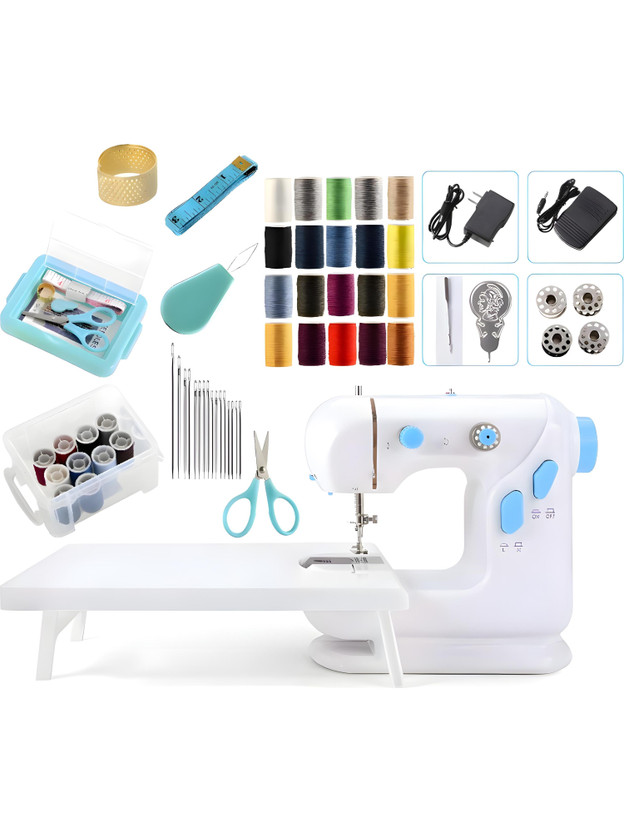 Onshoppy Multifunctional Sewing Machine with Extension Table & Sewing Kit for Beginners Electric Sewing Machine 2 built-in stitches 400 SPM Blue