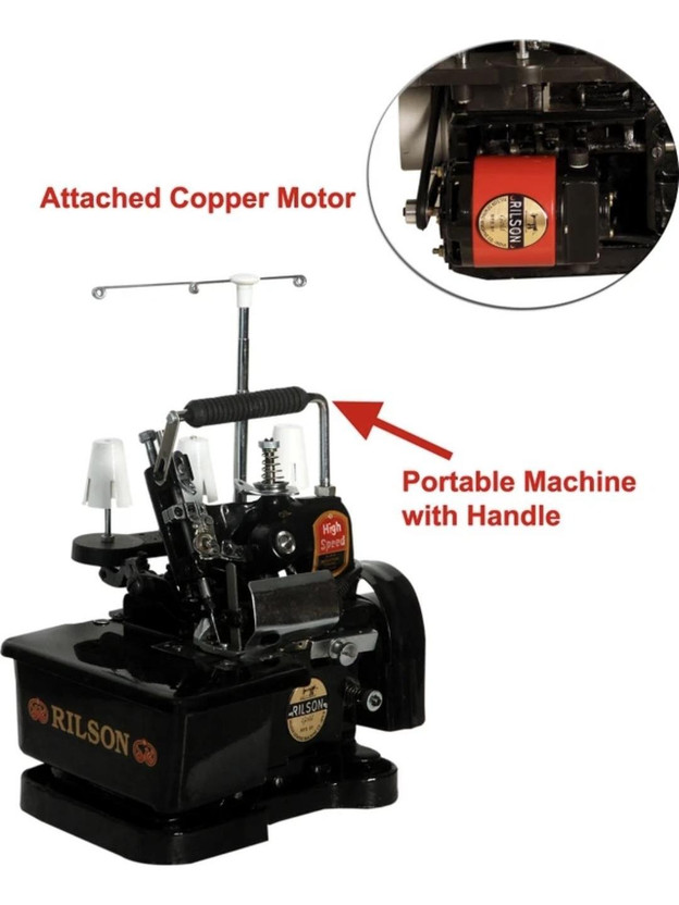 Rilson PORTABLE OVERLOCK MACHINE WITH COPPER MOTOR AND REGULATOR Overlocker Sewing Machine 1 built-in stitches 3300 SPM Black