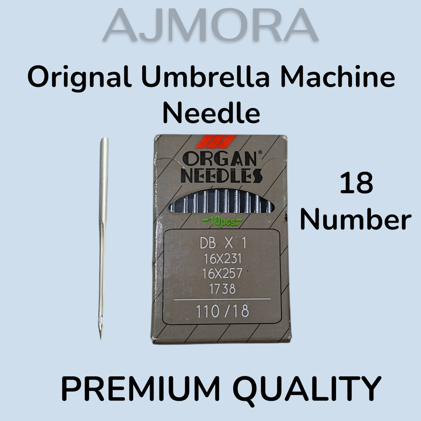 AJMERA Organ Original Umbrella Machine Needles | Size 18 (110/18) | 10 needle in 1 pack Sewing Needle Plate