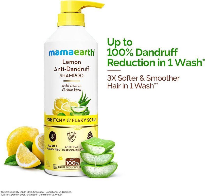 Mamaearth Lemon Anti-Dandruff Shampoo with Lemon, ZPTO, Climbazole, Aloe Vera(600 ml)