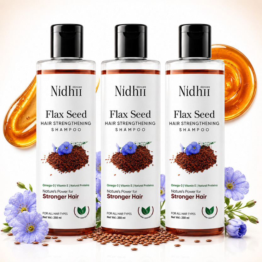 Nidhii Nidhii Skincare Flax Seed Hair Strengthening Shampoo Pack of 3 (250 ml Each)(750 ml) - Flipkart Deal