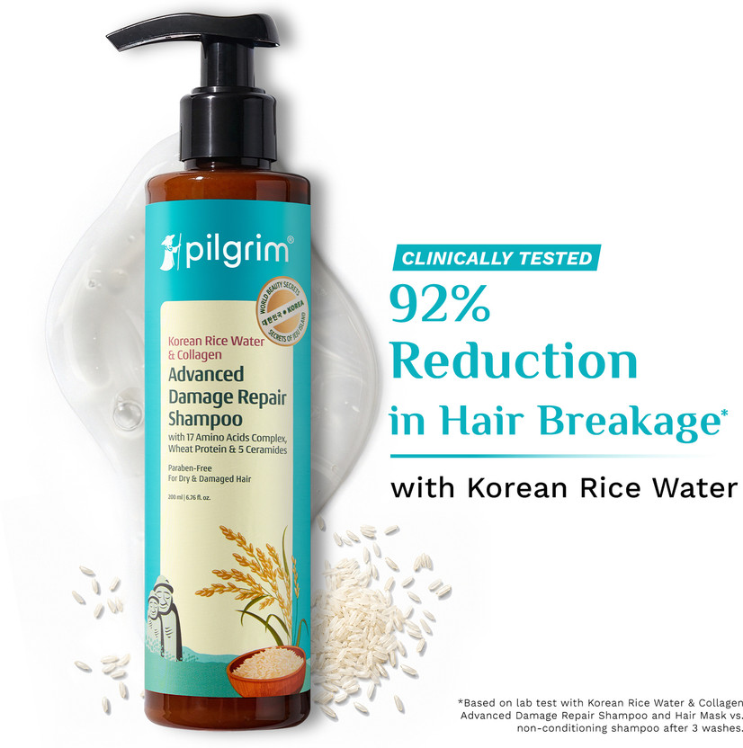 Pilgrim Korean Rice Water & Collagen Advanced Damage Repair Shampoo|Hair Fall Control(200 ml)