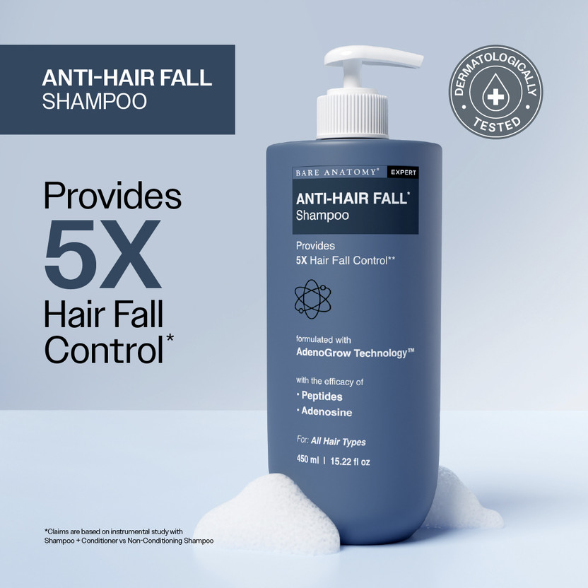 BARE ANATOMY Anti Hair Fall Shampoo | 5x Hair Fall Control & Growth with Biotin & Adenosine(450 ml)