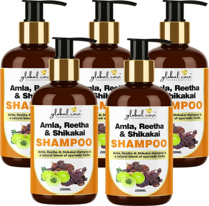 global care (Pack of 5) Amla Reetha Shikakai Shampoo 200ml | Hair & Scalp Care(1000 ml)