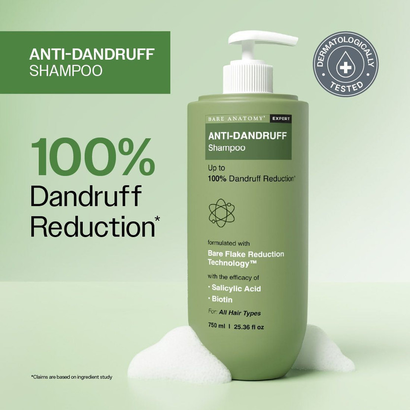 BARE ANATOMY Anti-Dandruff Shampoo - Upto 100% Dandruff Reduction with Salicylic Acid, Biotin(750 ml)