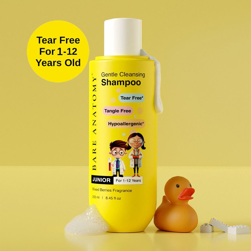 BARE ANATOMY Junior Gentle Cleansing Kids Shampoo | Tear-free & Hypoallergenic | 1-12 Yr Old(250 ml)