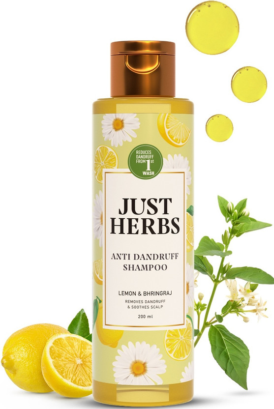 Just Just Herbs Anti Dandruff Shampoo with Lemon & Bhringraj | Controls Flakes & Itch(200 ml) - Flipkart Deal
