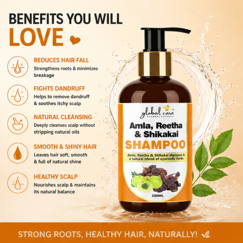 global care (PACK OF 1) Amla+Reetha+Shikakai Shampoo 200ml | Daily Care(200 ml)