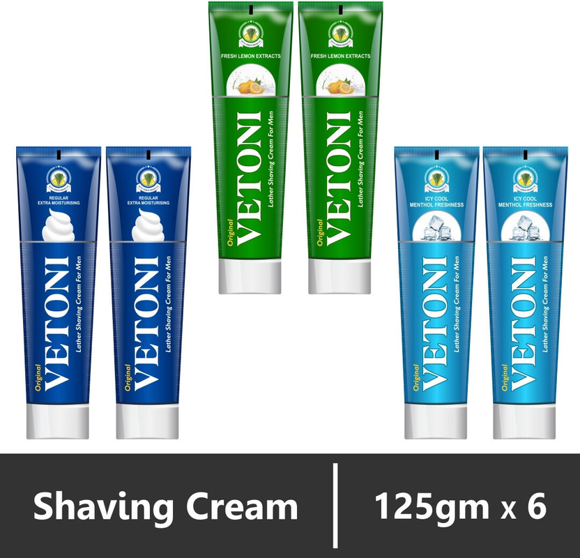 VETONI VETONI Men Lather Shaving Cream Combo | Lemon, Menthol & Regular|Pack of 6(750 g) - Flipkart Deal