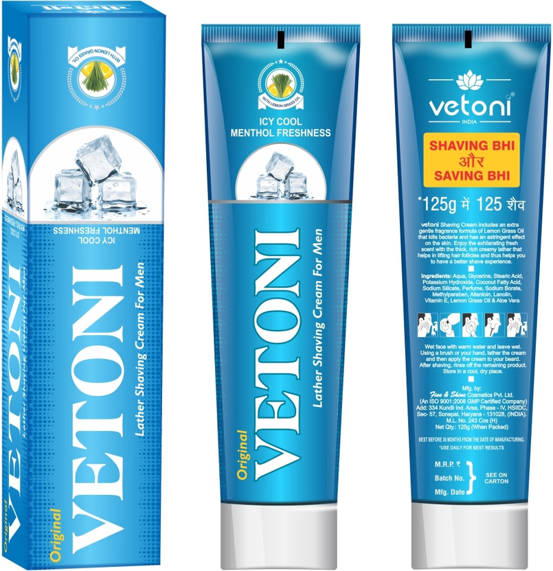 VETONI Shaving Cream Icy Cool MentholFreshness|Comfortable Shave(125g) Pack of 4(500 g)
