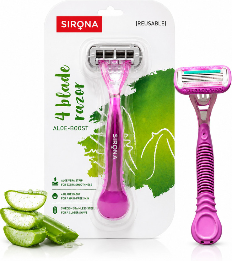 SIRONA Reusable 4 Blade Body Razor with Aloe Strip for Smooth Shave & Sensitive Skin, Women