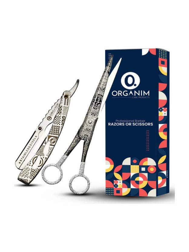 Organim care products Barber Combo: Stainless Steel Folding Razor & 7-Inch Hair Cutting Scissor Set, Men & Women(Pack of 2)