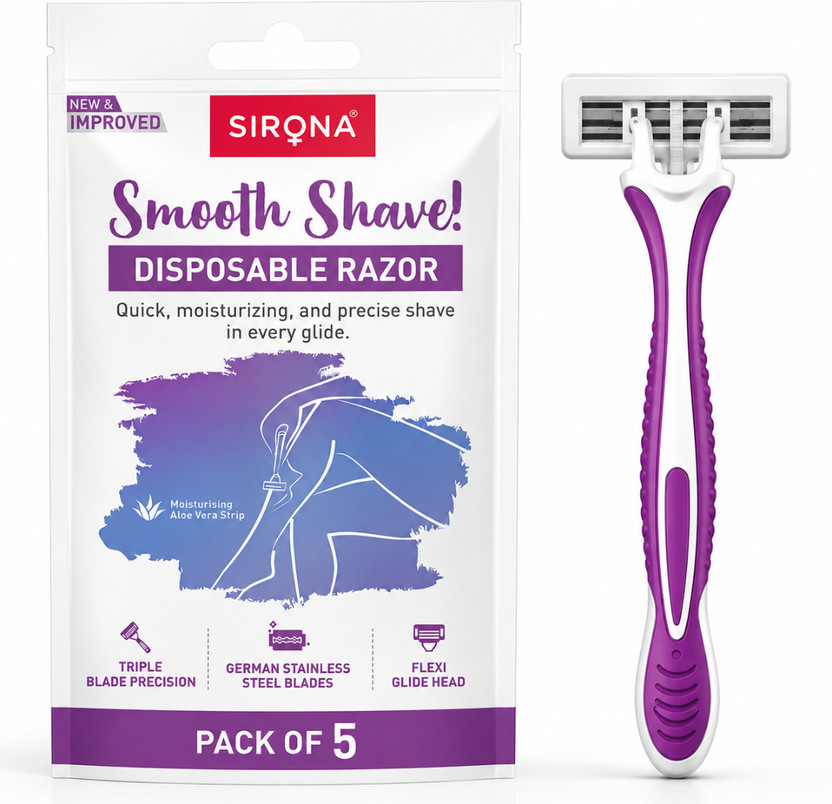 SIRONA Twin-Blade Body Shaving Razor with Aloe-Vera Strip for Smooth Hair Removal, Women(Pack of 5)