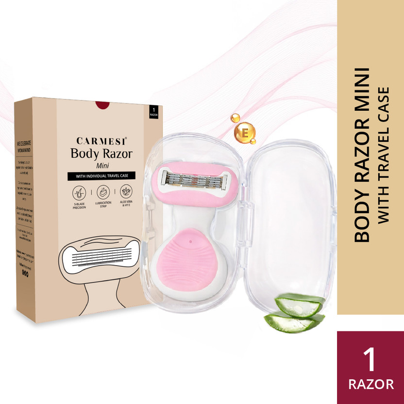 Carmesi Body Razor for Women's Hair Removal | Lubricating Strip with Aloe Vera & Vit E| With Travel Case, Women