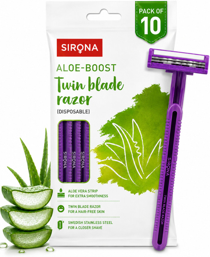 SIRONA SIRONA Twin Blade Disposable Body Razor with Aloe Vera Strip for a Smooth, Close Shave, Women(Pack of 10) - Flipkart Deal