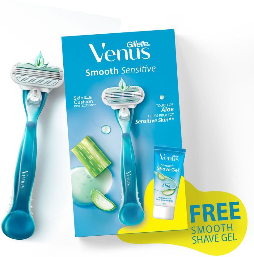 Venus Gillette Smooth Razor for Women with Aloe vera & Free Shave Gel (1 Pc), Women