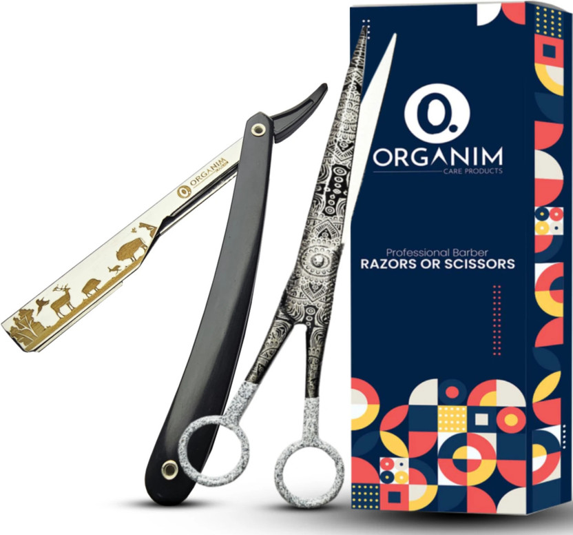 Organim care products Professional Hair & Beard Kit: Stainless Steel Ustra & 7-Inch Barber Scissors, Men & Women(Pack of 2)