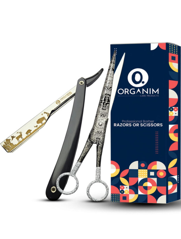 Organim care products Professional Hair & Beard Kit: Stainless Steel Ustra & 7-Inch Barber Scissors, Men & Women(Pack of 2)
