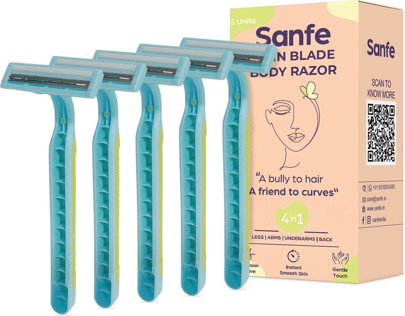 Sanfe Women's Disposable 2-Blade Razor - Smooth Shave for Legs, Arms & Bikini Line, Women(Pack of 5)