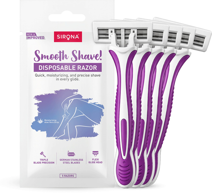SIRONA Twin-Blade Body Shaving Razor with Aloe-Vera Strip for Smooth Hair Removal, Women(Pack of 5)