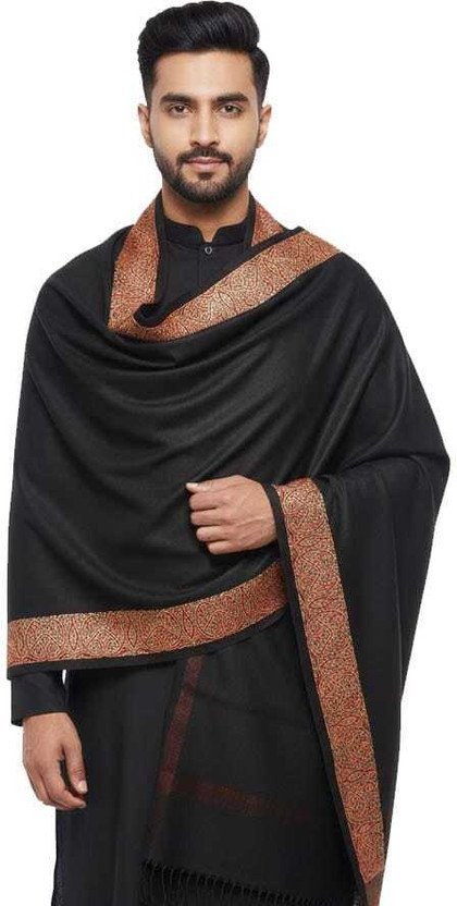 Rudrawraps Wool Embroidered Men Shawl(Black)