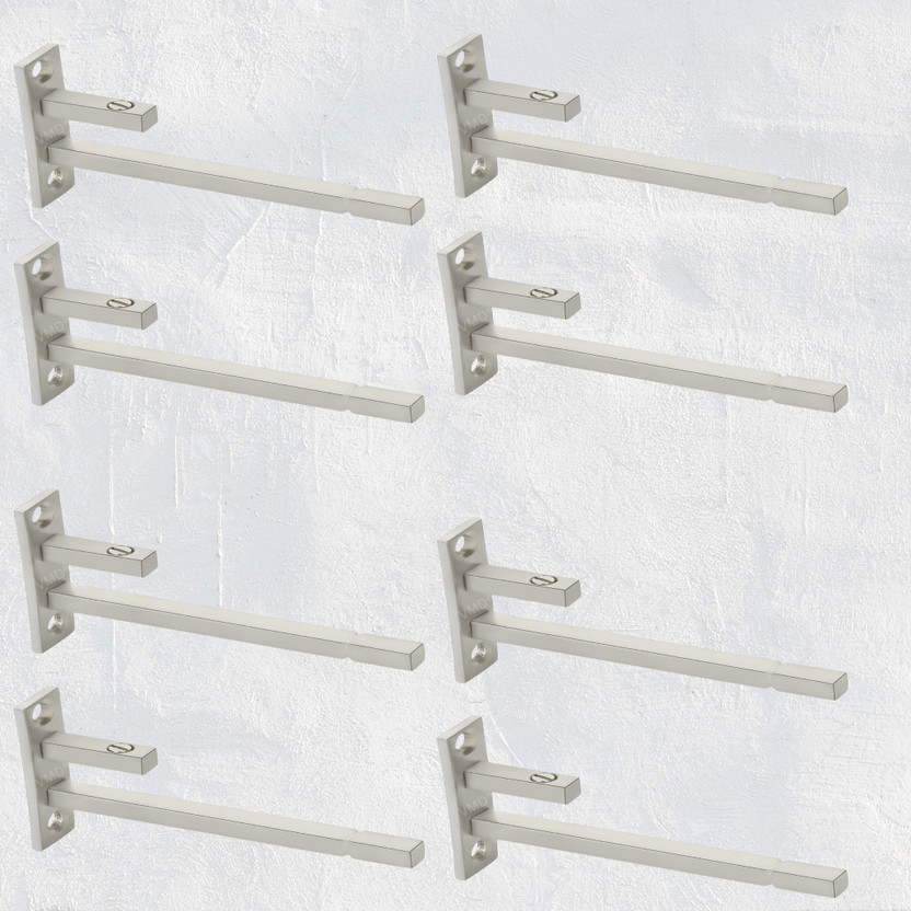 Vmd 4"heavy S.S Adjustable F Type Glass self support, bracket, holder for 6 to 12 mm glass, acrylic, Mdf bord, Matt Finish, (Pack of 8) Shelf Bracket(Stainless Steel)