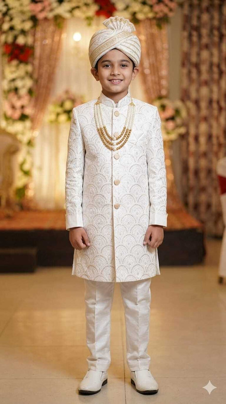 Qtsy Boys Sequin Indo Sherwani Set Kids Embroidered Sherwani Embroidered Sherwani