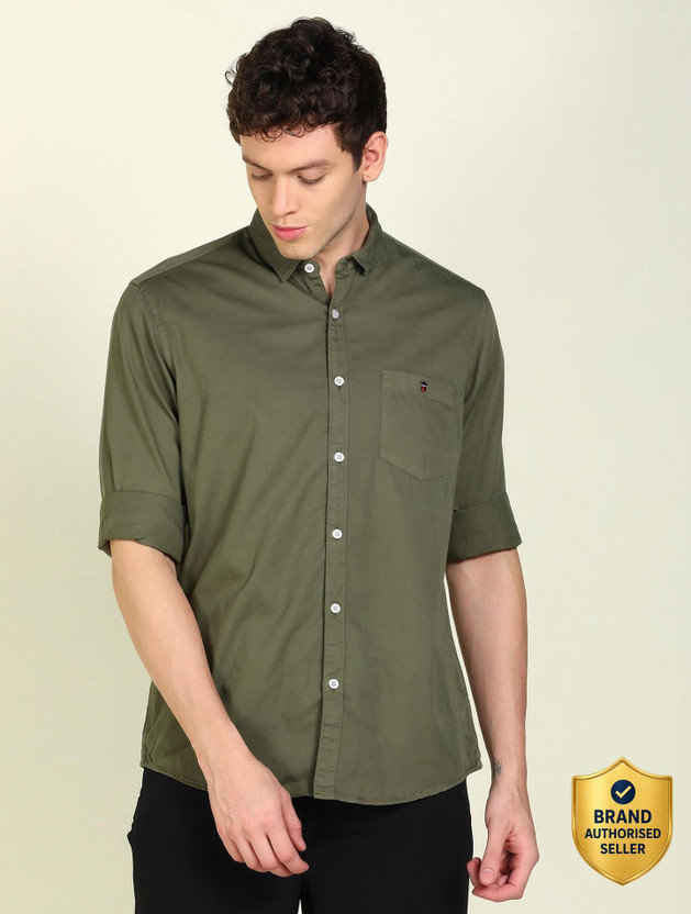 LOUIS PHILIPPE Men Solid Casual Green Shirt