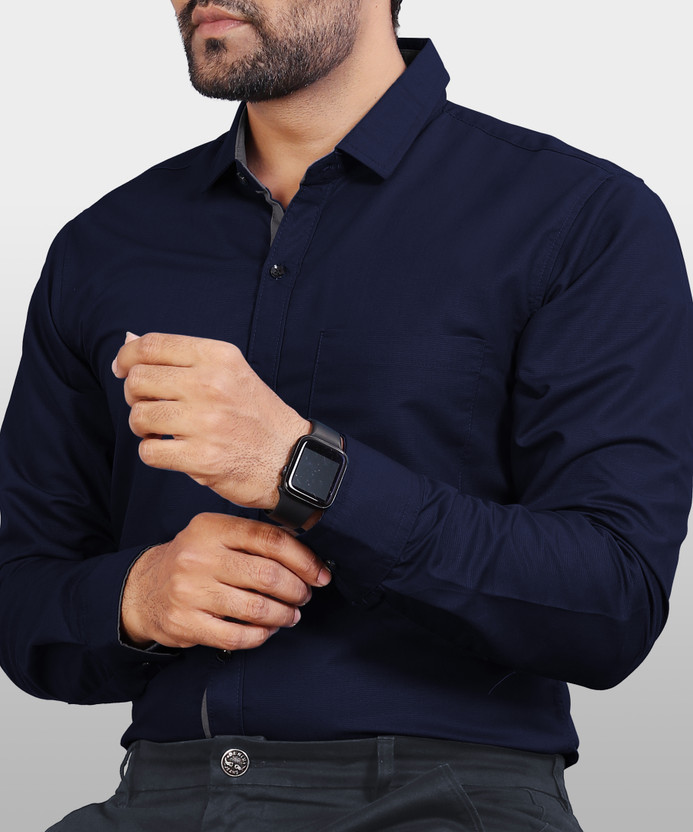 METRONAUT Men Solid Casual Dark Blue Shirt