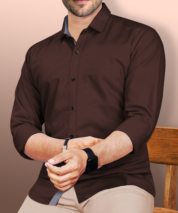 VeBNoR Men Solid Casual Brown Shirt