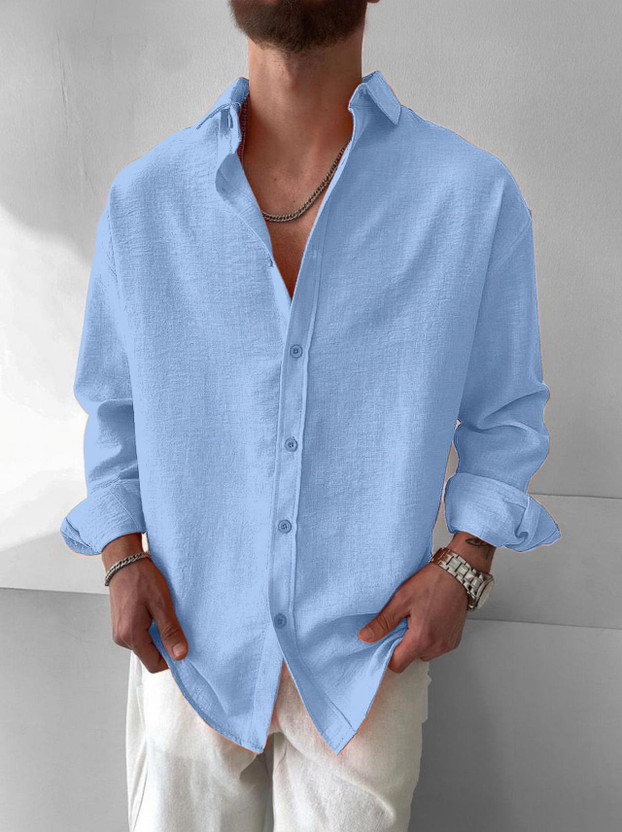MOJAMEDI Men Floral Print Casual Light Blue Shirt