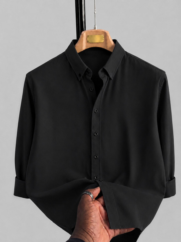 COMBRAIDED Men Solid Casual Black Shirt