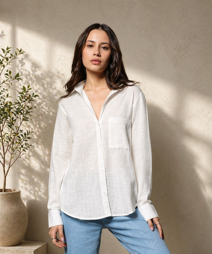 METRONAUT Women Solid Casual White Shirt