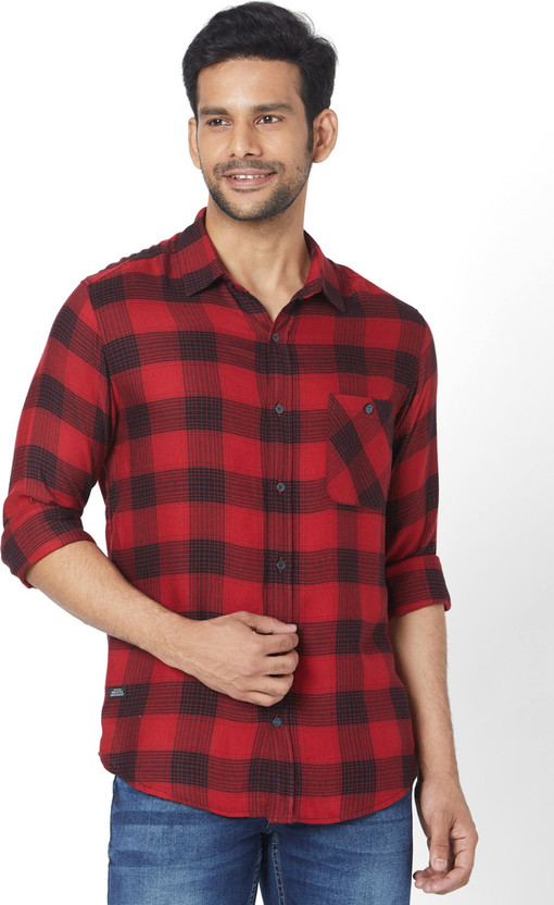 MUFTI Men Checkered Casual Red, Black
