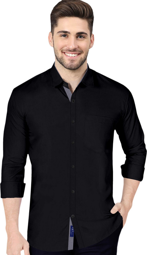 VTEXX Men Solid Formal Black Shirt